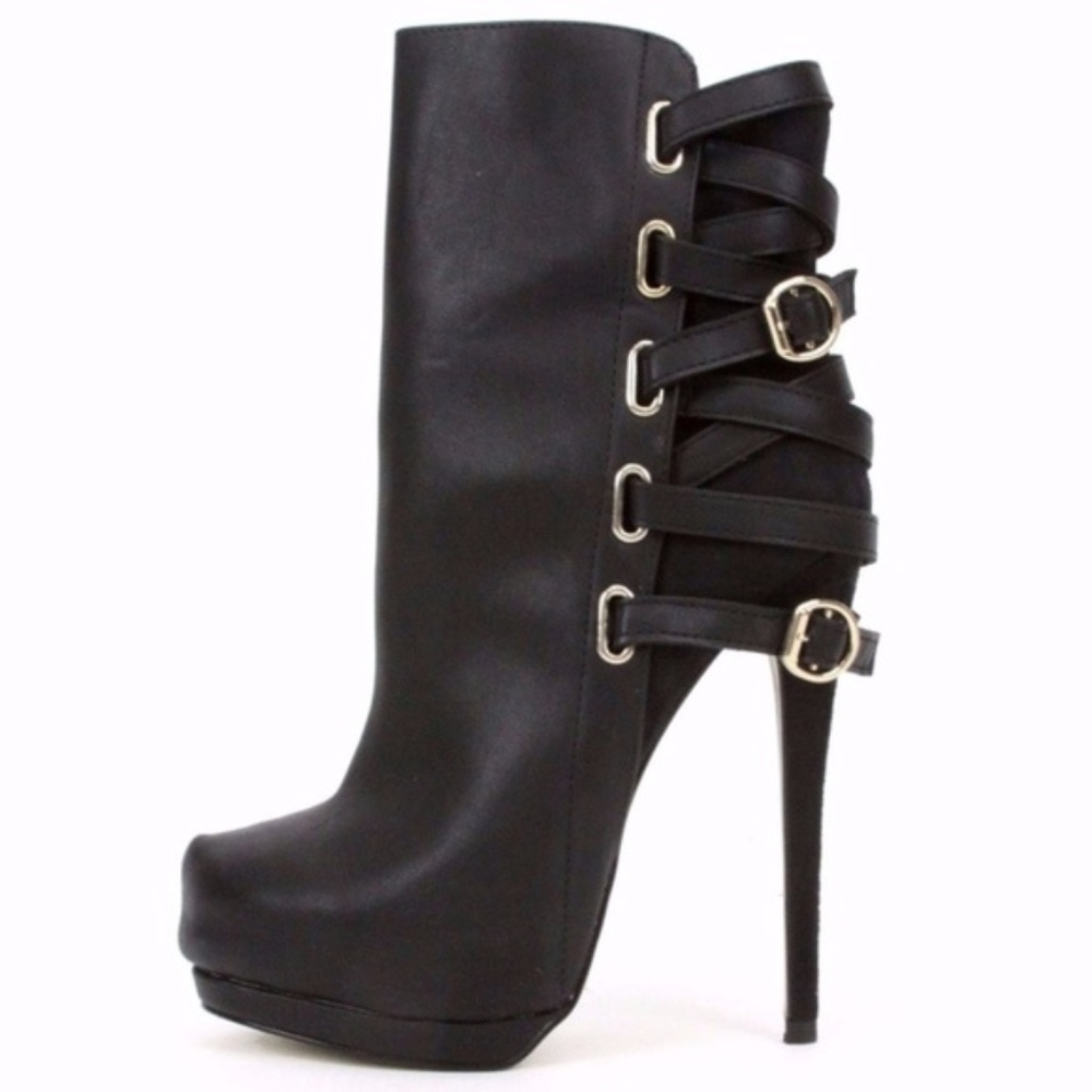 Bebe Edyta High Heel Booties Black Lace Up Boots 7